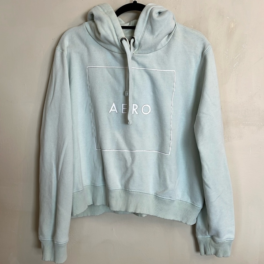Aeropostale Light Green Y2K Aero Pullover Cropped Boxy Hoodie XXL